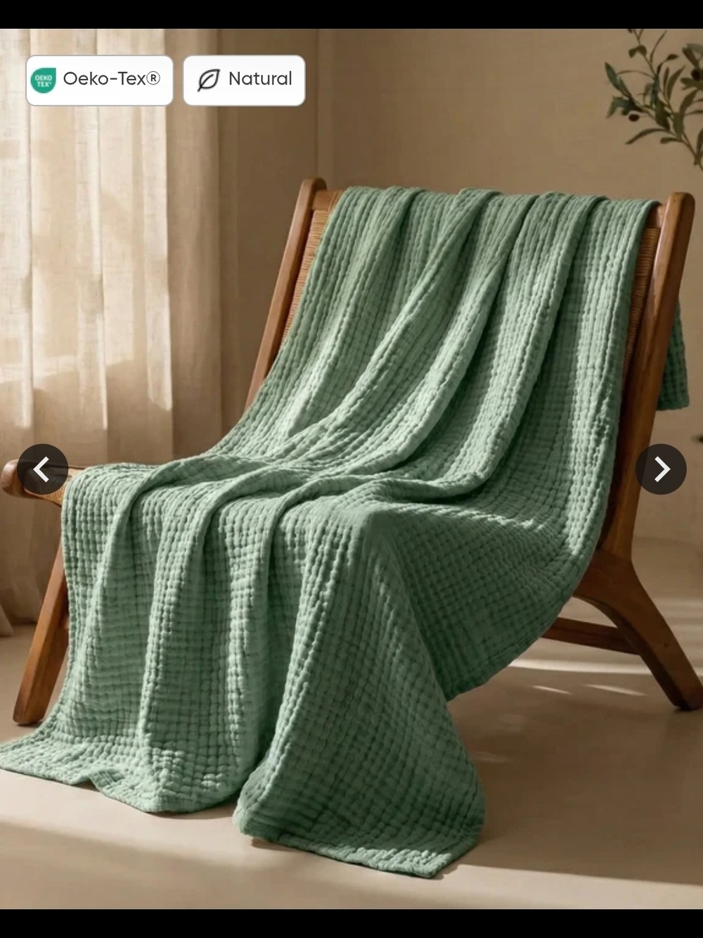 100% Muslin Cotton Blanket in Sage Green